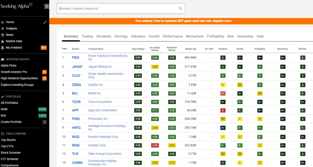 seeking alpha stock review 